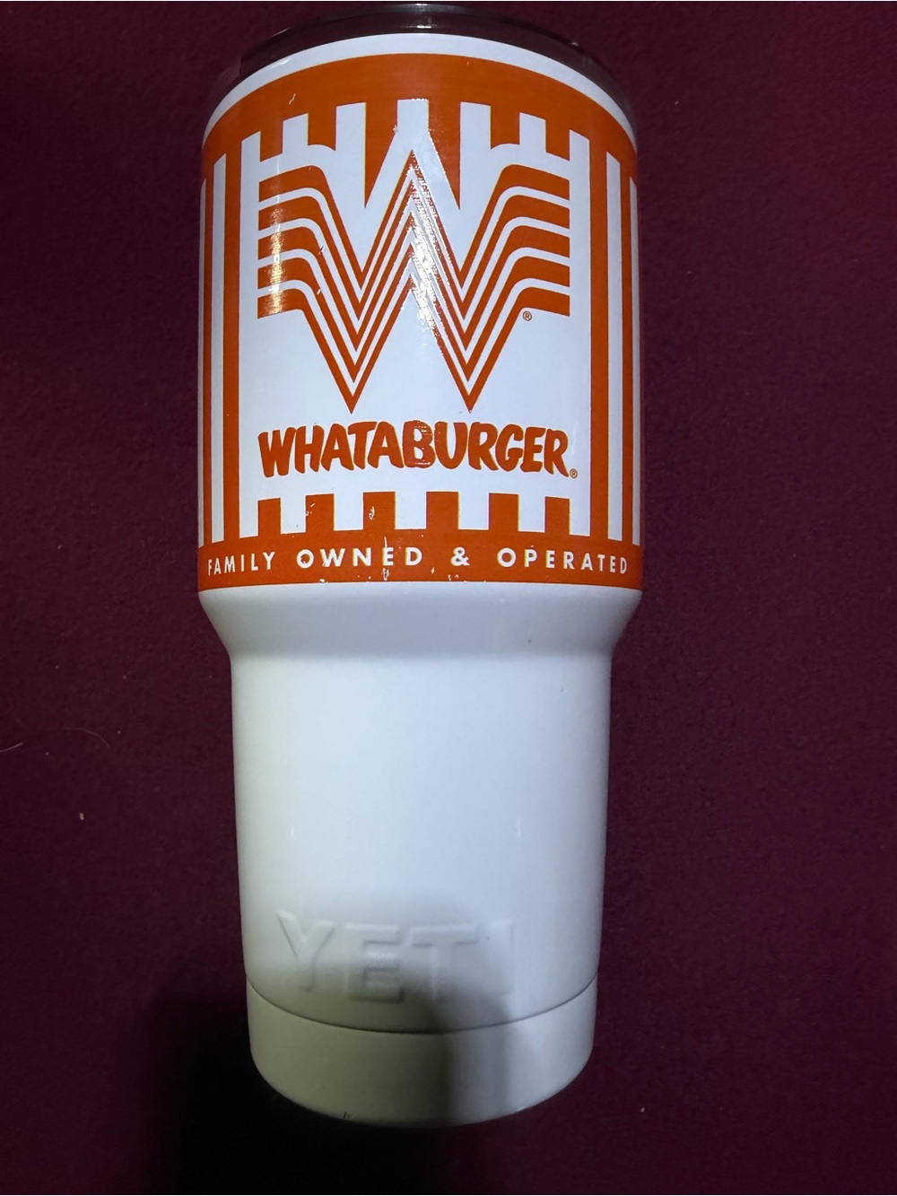 Yeti White Tumbler with Orange Whataburger Logo EUC